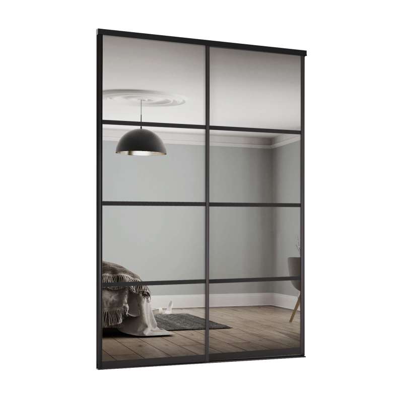 Element Black frame and mirror 4 panel / 2 doors and track kit
