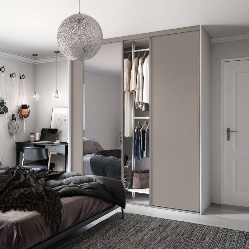 Heritage Pebble Grey frame/ 2 doors Pebble Grey panel and one Mirror