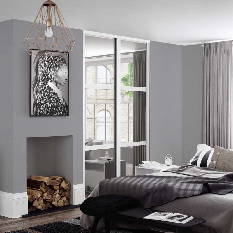 Shaker Platinum white frame, 3 panel mirror 2 door kit