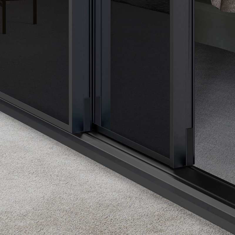 Minimalist Black Aluminium frame and Black glass door kit detail