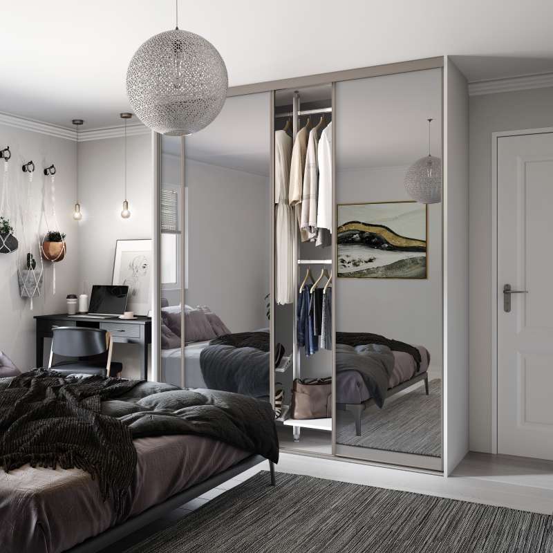 Heritage Pebble grey frame & Mirror panel doors