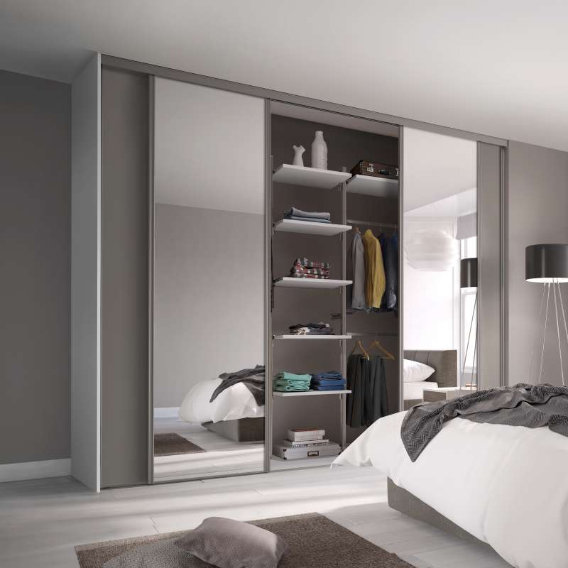 Classic Pebble grey frame. 2 doors Mirror & 2 doors Pebble Grey