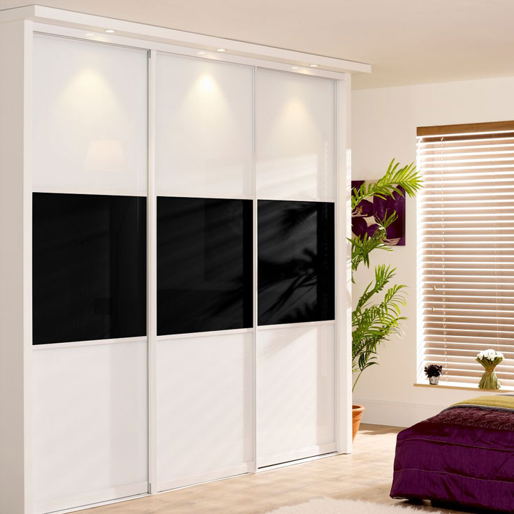 Monaco Wideline Panelled Wardrobe Doors - White frame w/ Pure White & Black.