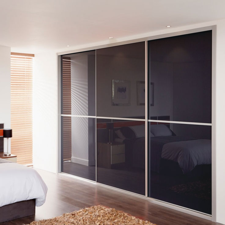 Metro Built In Sliding Wardrobe Doors - Anthracite Glass Panels.