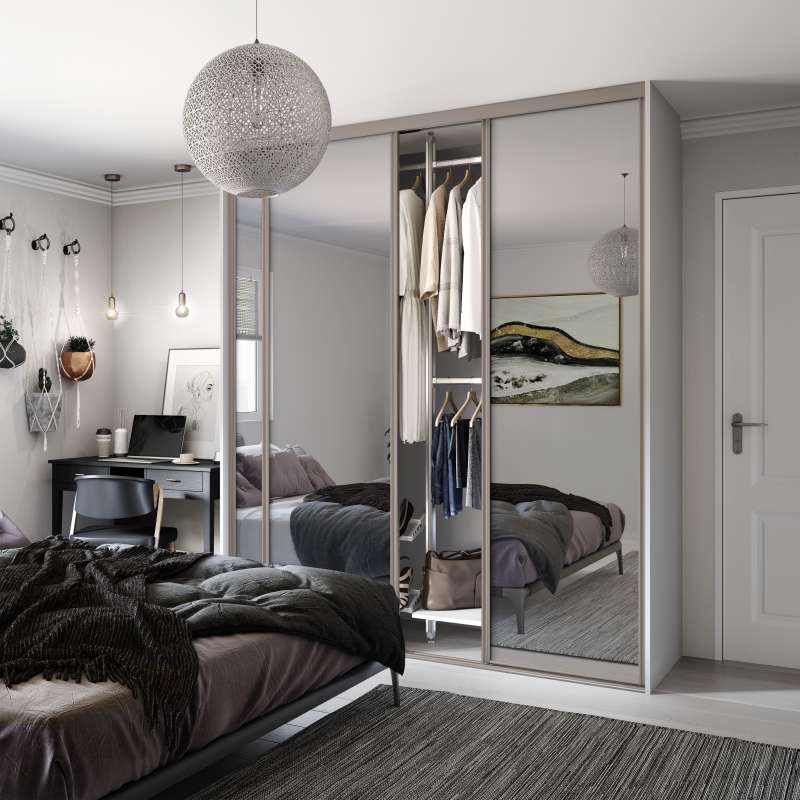 3 Classic Pebble grey frame & Mirror doors and track kit