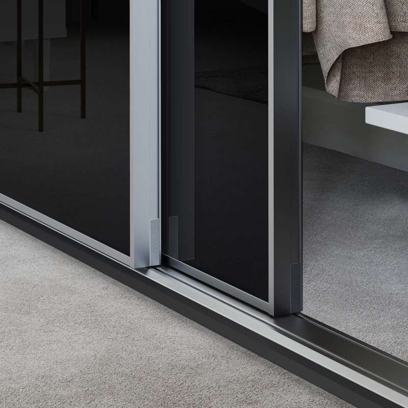 Minimalist Silver Aluminium frame and Black glass door kit detail