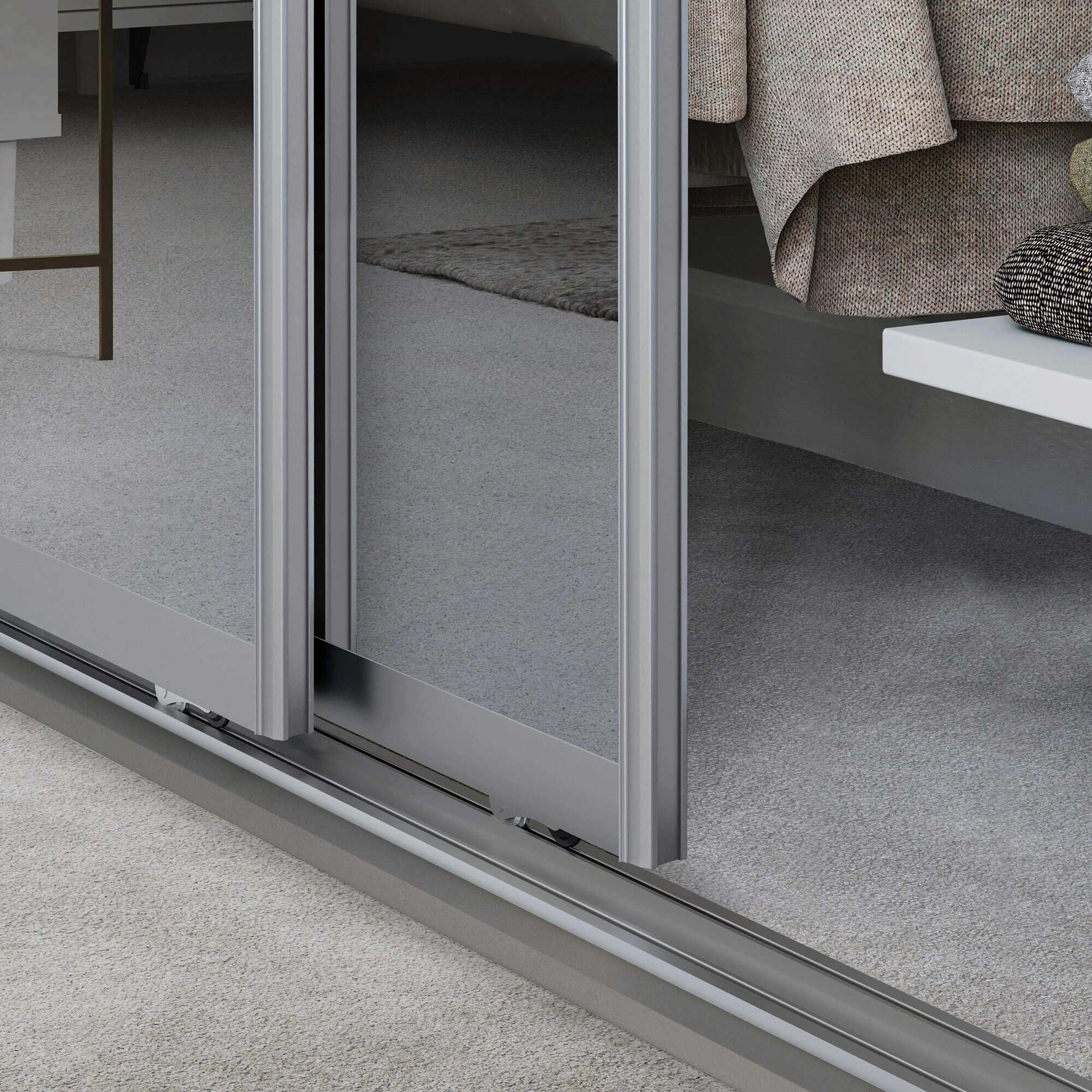Silver frame Element door detail with mirror panles