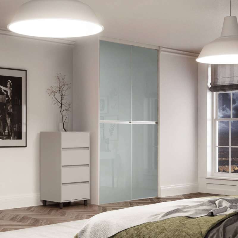 Minimalist 2 door kit with anodised silver aluminium frame and Artic White glass