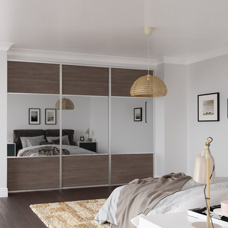 Eclipse Bedroom Wardrobes - Extra wideline mirror and Brown Orleans oak