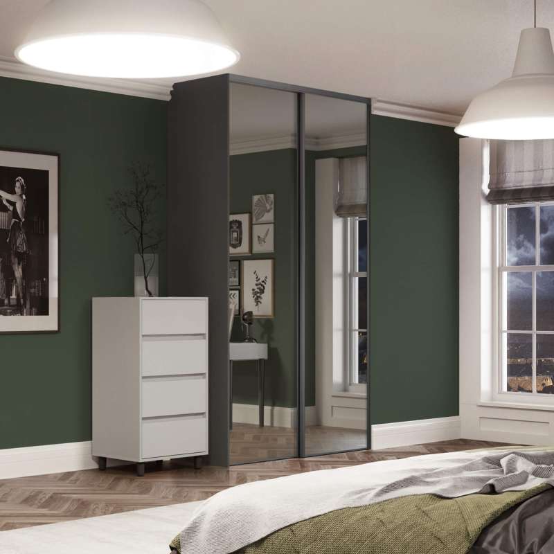 2 x 610mm classic graphite frame and mirror doors