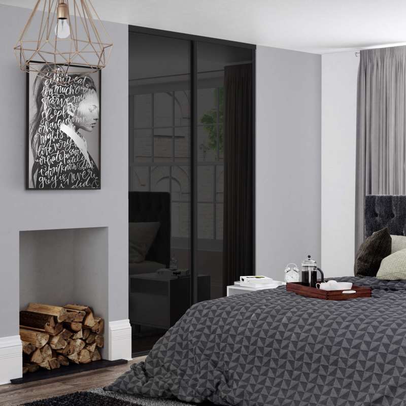 2 x 762mm classic Black frame and Black glass doors