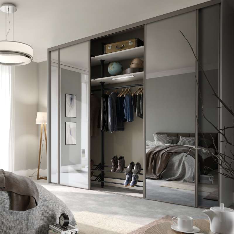 Classic Pebble Grey frame and Mirror 4 door kit