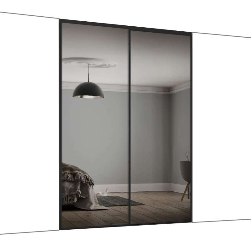 2 x 610mm Black frame doors and Mirror panels