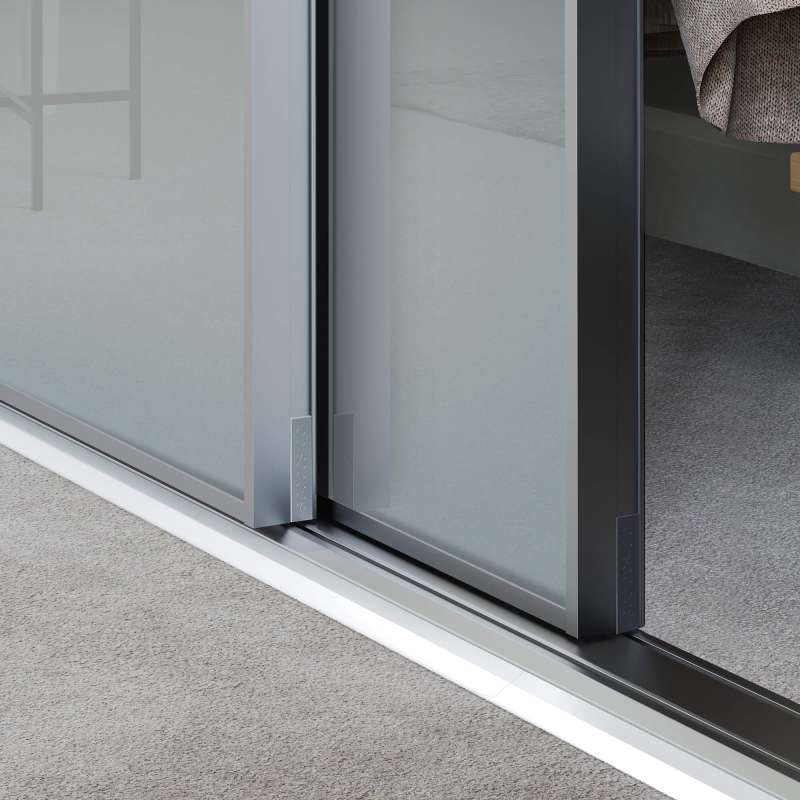 Minimalist Silver Aluminium frame and Artic glass door kit detail