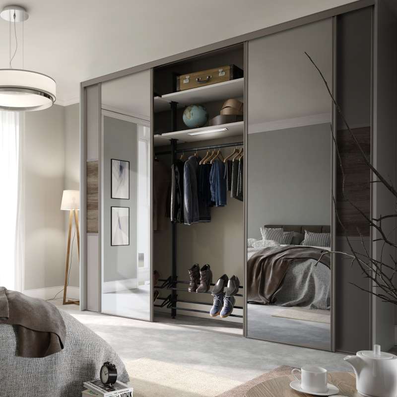 Classic Pebble grey frame. 2 doors: Pebble Grey/ Nebraska Oak/ Pebble Grey & 2 Mirror