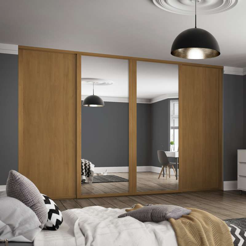 Shaker Oak frame and Mirror 4 door kit (2 doors Oak panel)