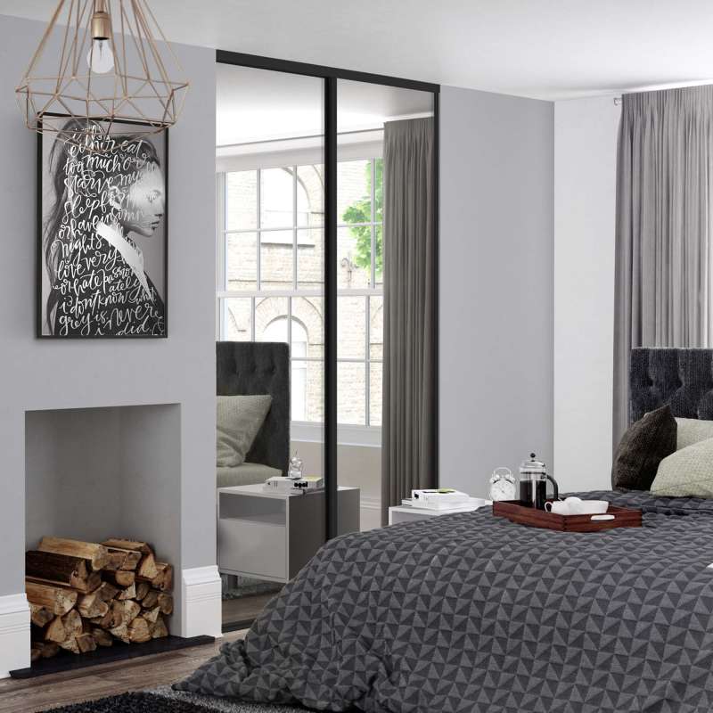 2 x 610mm classic Black frame and Mirror doors