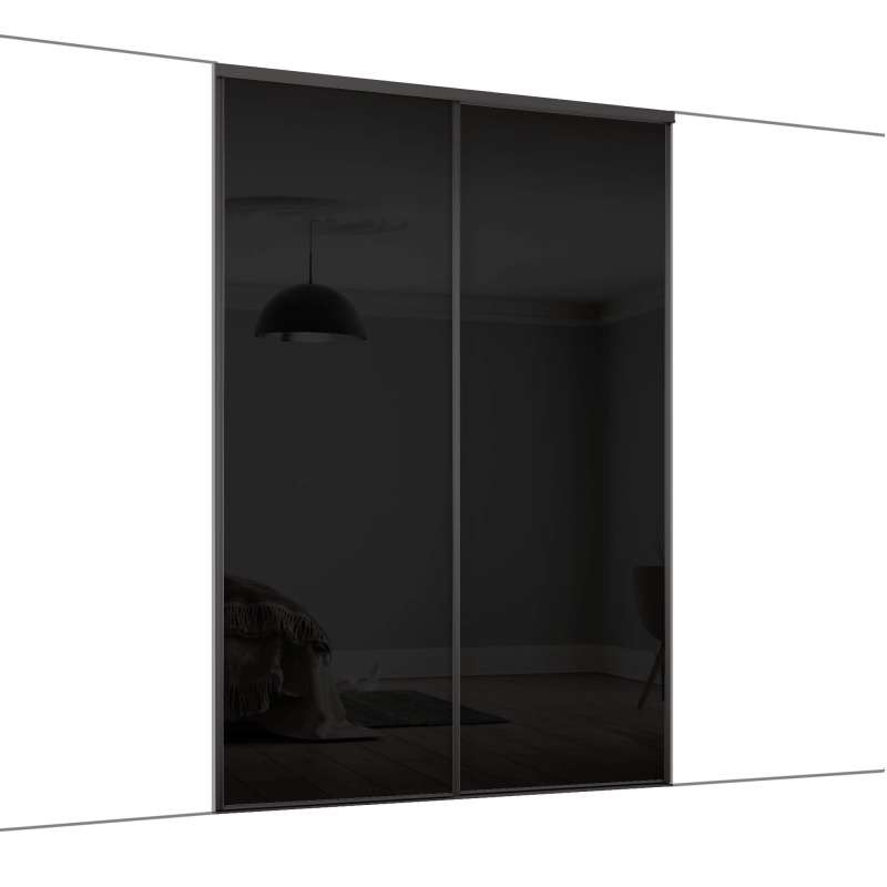 2 x 914mm Black frame doors and black glass